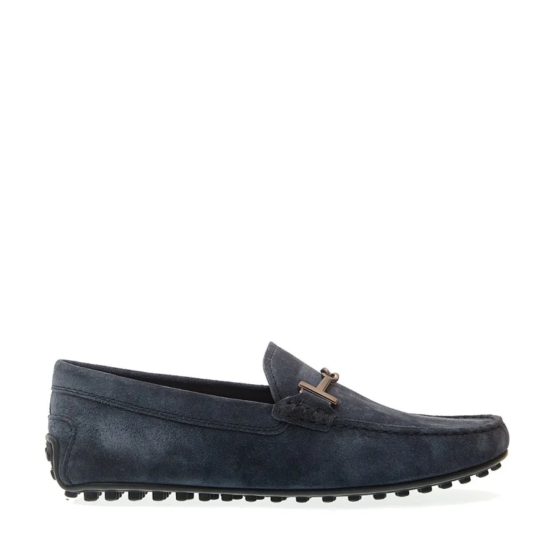 Tod's Loafer City Gommino In Blue Suede Buckle White