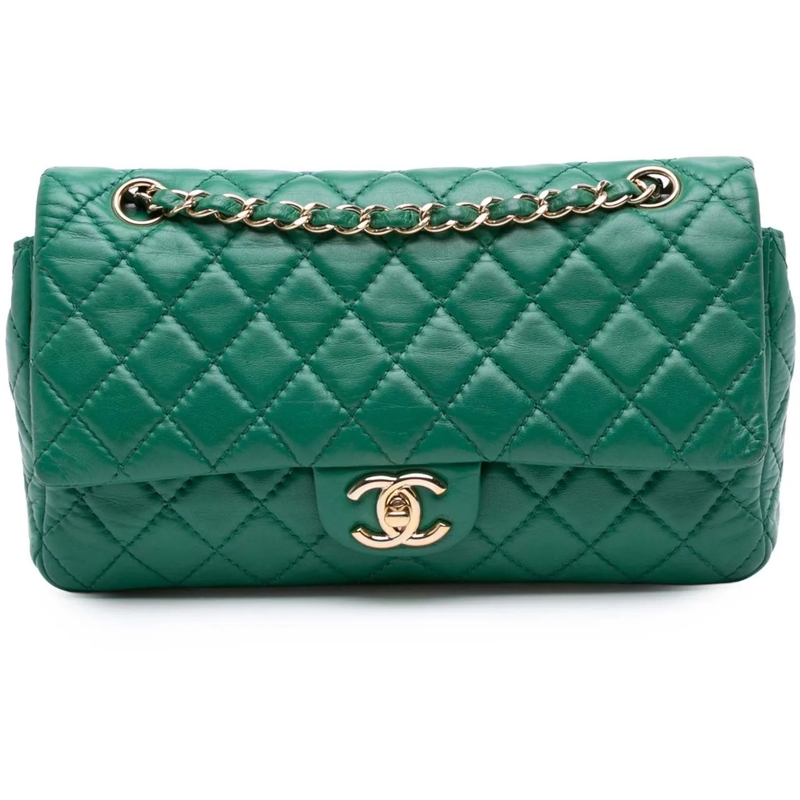 Chanel Sac à bandoulière Medium Classic Lambskin Double Flap grün