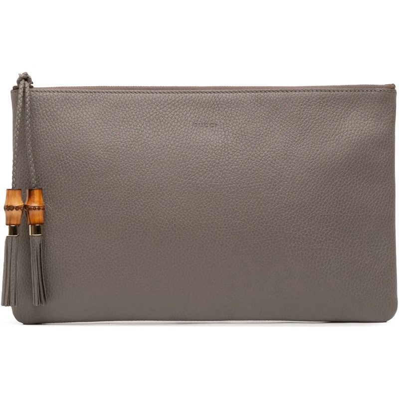 Gucci Pochette Calfskin Bamboo Tassel Clutch grau