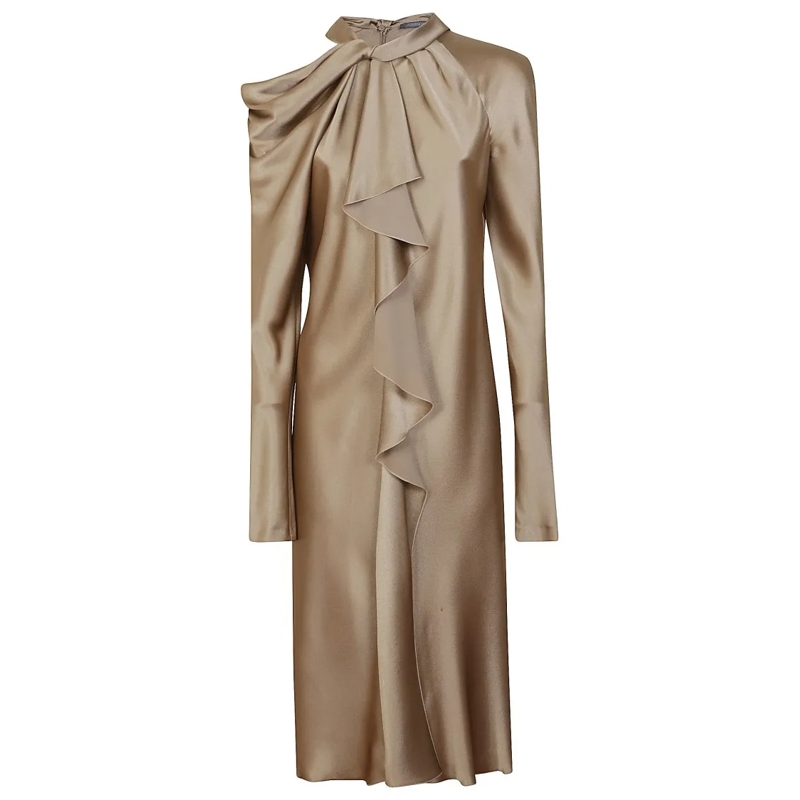 Alberta Ferretti Robe midi Draped Ruffle Midi Dress In Acetate Brown