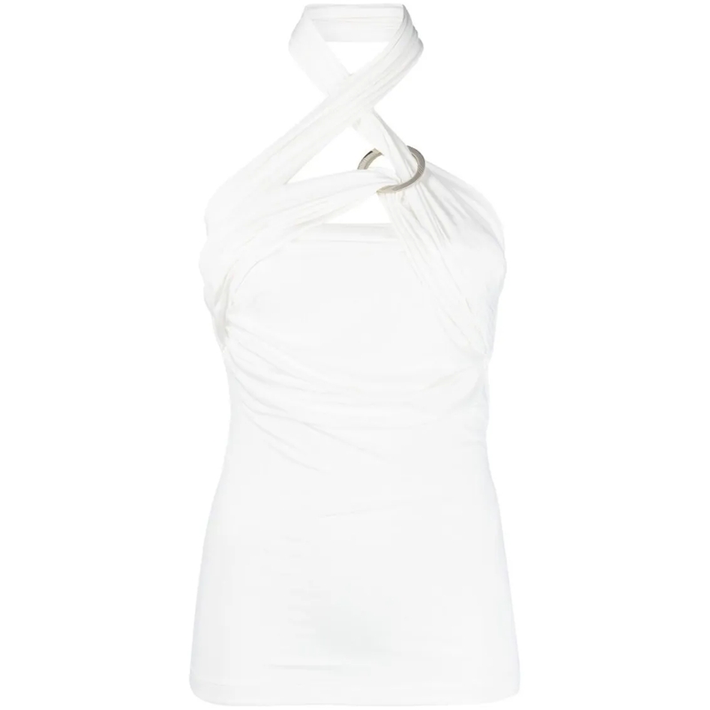The Attico Blouse Backless Draped Halterneck Top White