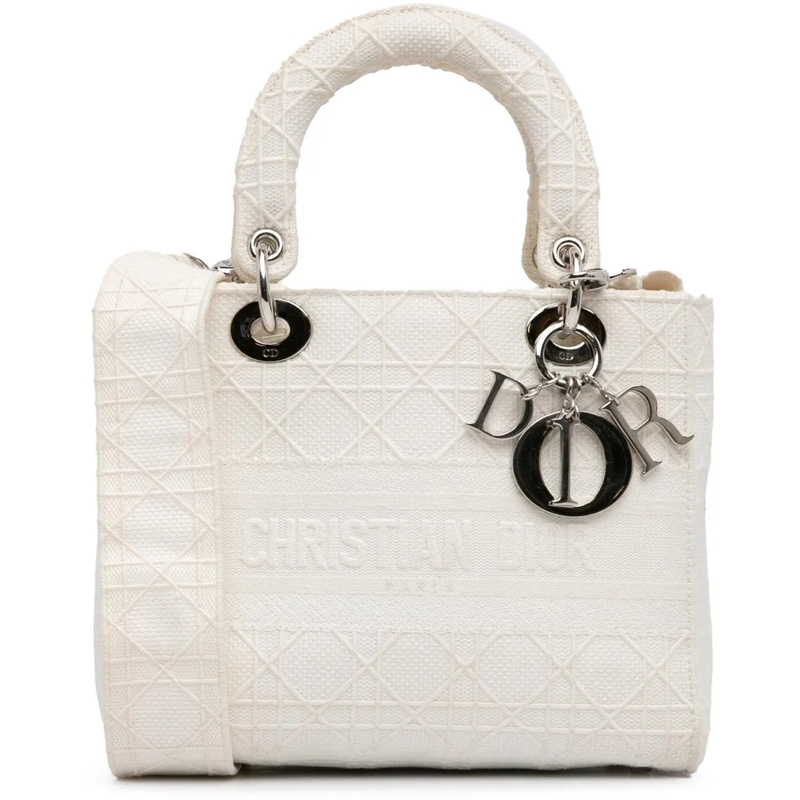 Christian Dior Tote Medium Canvas Cannage Lady D Lite weiß