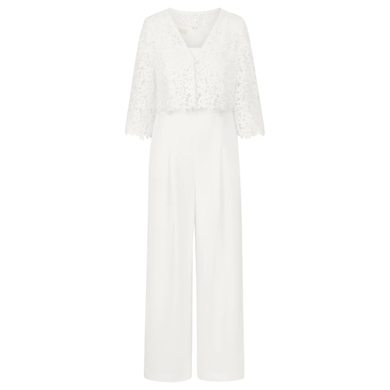 Apart Jumpsuit Hochzeitsoverall mit Spitzenjäckchen creme