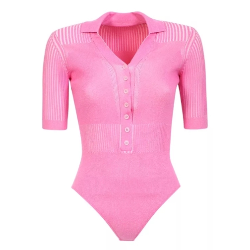 Jacquemus Pink Ribbed Knit Bodysuit Pink Bodyar