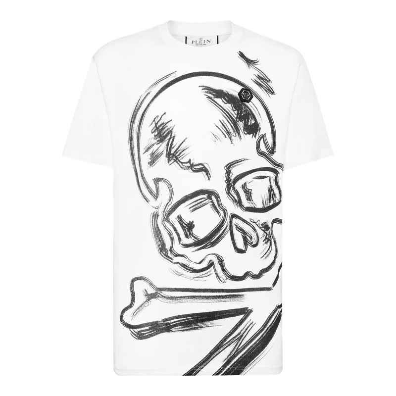 Philipp Plein T-Shirt T-Shirt Rundhalsausschnitt Skull weiss