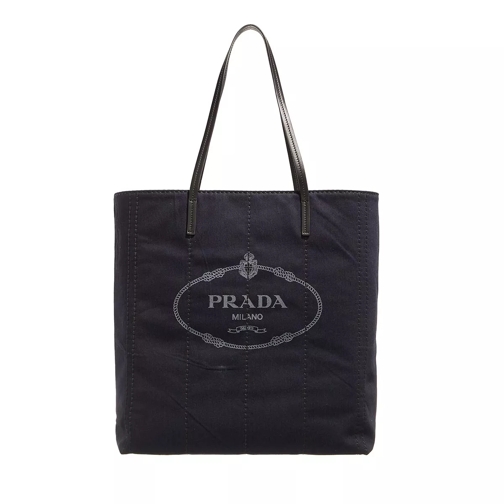 Prada Printed Denim Tote Blue/Black Rymlig shoppingväska