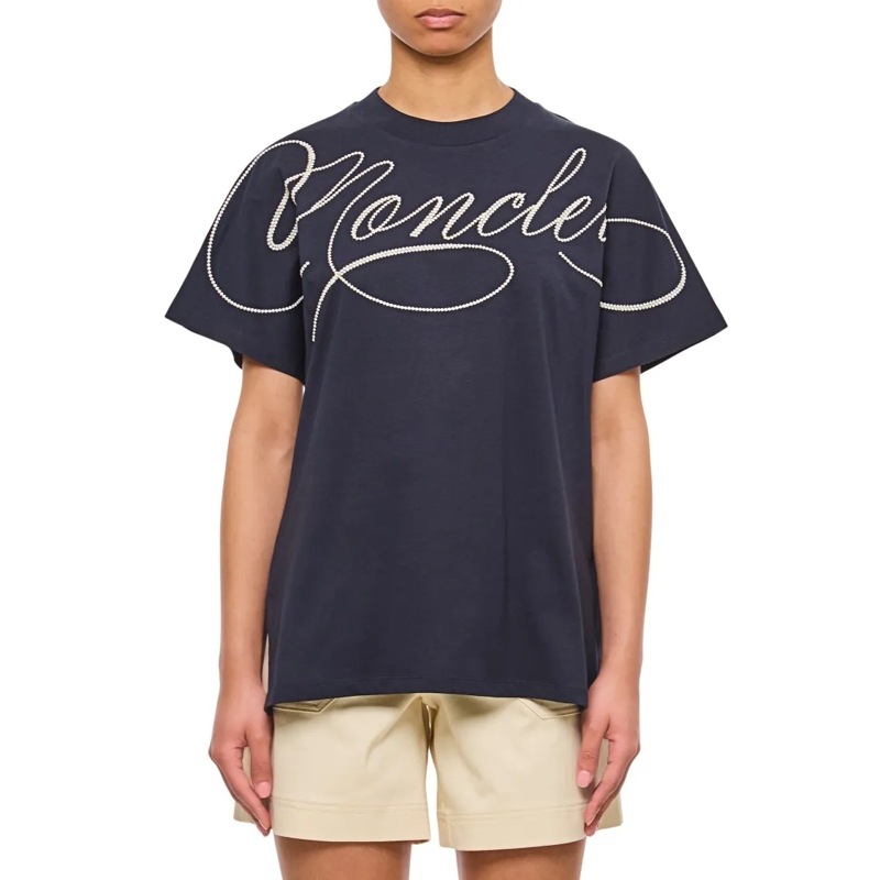 Moncler T-shirt Relaxed-Fit Blue T-Shirt With Embroidered Logo Blue