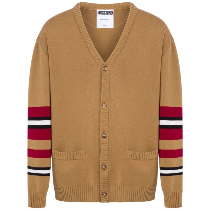 Moschino Vest Camel Brown Intarsia-Knit Cardigan Brown