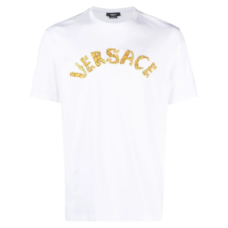 Versace T-Shirt Seashell Baroque-Logo Cotton T-Shirt White