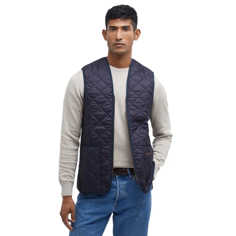 Barbour  Quilted Navy Vest With Zip Closure Blue