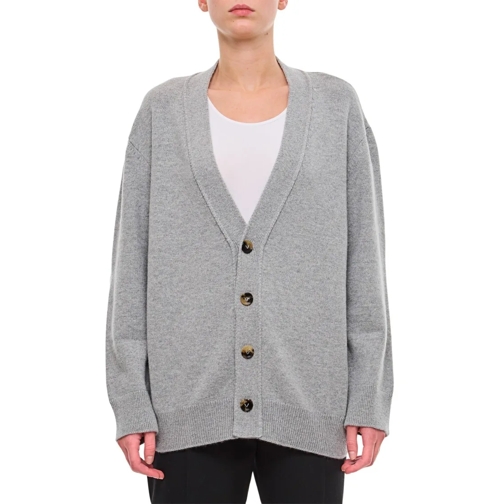 Bottega Veneta Strickjacke Cashmere Cardigan With Woven Leather Elbow Patch Grey