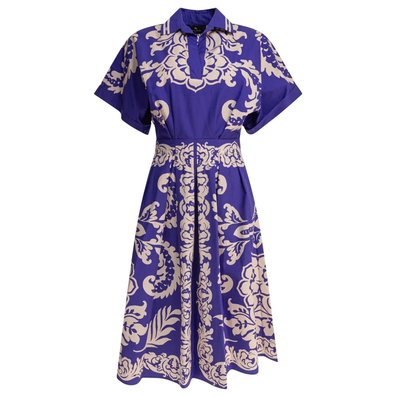 Etro Midi-jurk Blue Cotton A-Line Dress Blue