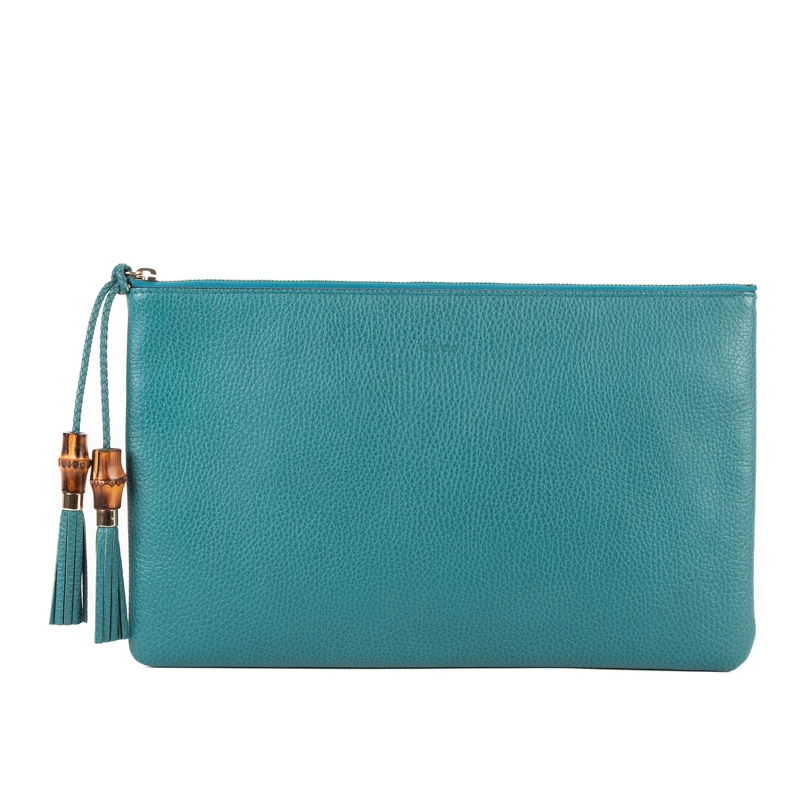 Gucci Clutch Bamboo Braided Tassel Zip Clutch hell-blau