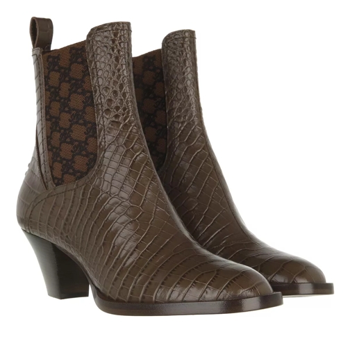 Fendi Karligraphy Heeled Ankle Boots Leather Brown Enkellaars