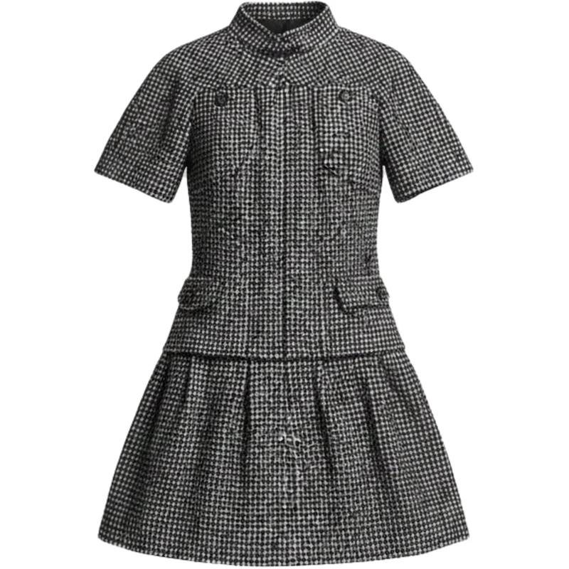 Chanel Midikleid Chanel Bicolor Wool Tweed Dress (DE32 / FR34) schwarz