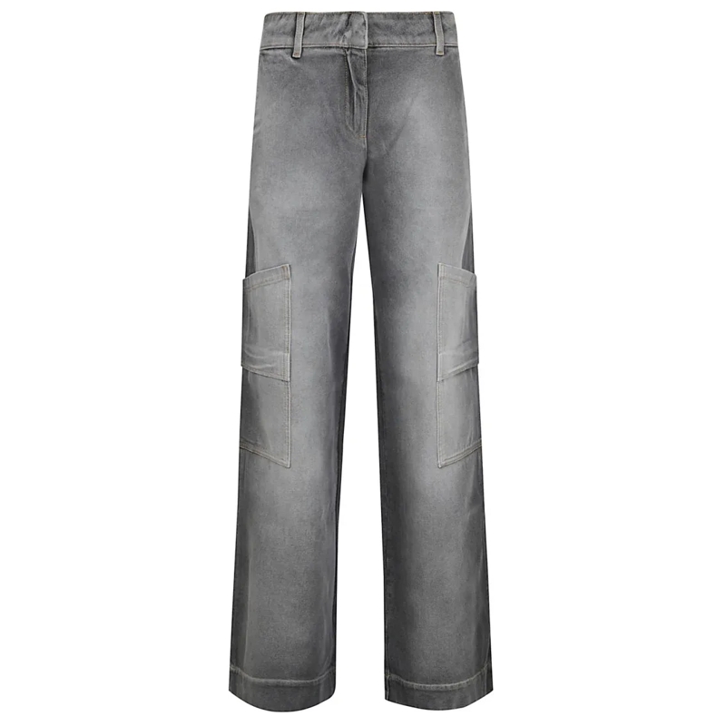 Off-White Jeans Washed Grey Denim Cargo Trousers Grey