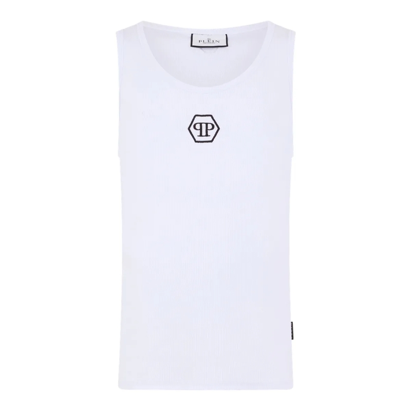 Philipp Plein Top Cotton Tank Top Hexagon weiss