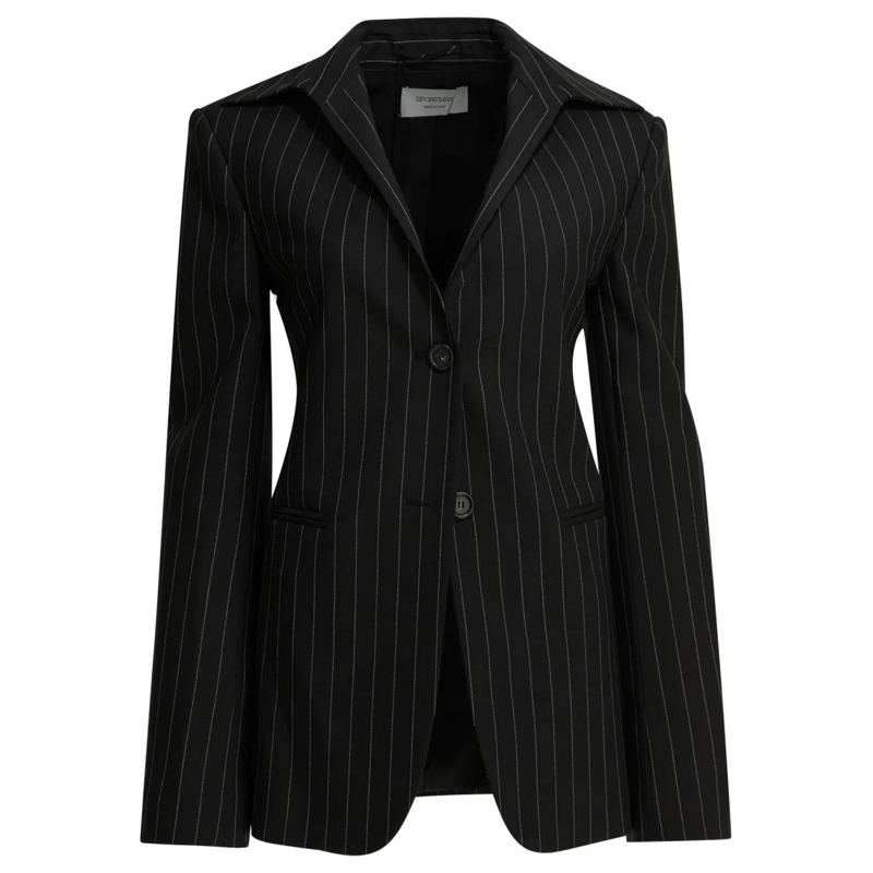 Max Mara Blazer Tailored Pinstripe Jacket With Notched Lapel And S Black