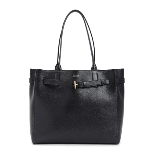 Tom Ford Black Calf Leather Medium Tote Bag Black Axelremsväska