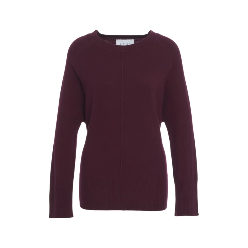 Kaos Pullover Deep Burgundy Knit Sweater With Ribbed Detailing Burgundy