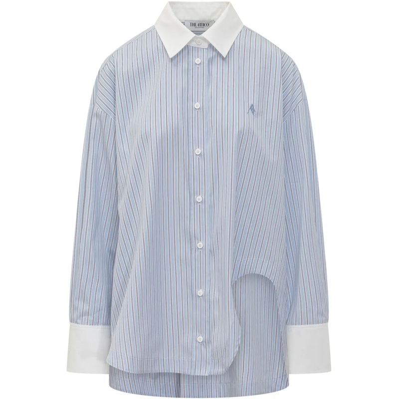 The Attico Bluse Camicia a Righe con Orlo Asimmetrico hellblau