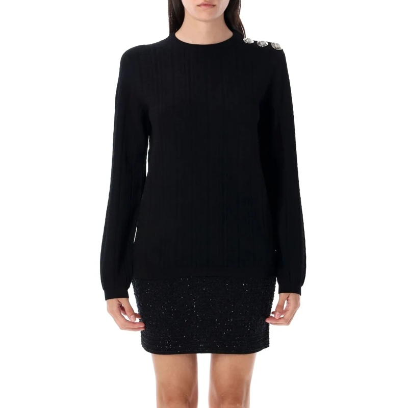 Balmain Langärmeliges Oberteil Monogrammed Knit Top Black