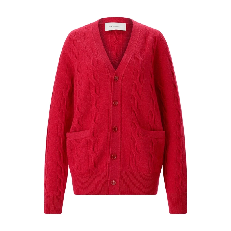 AMI Paris Cardigan Strickjacke aus Merinowolle rot