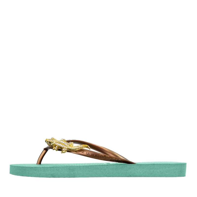 UZURII Flip Flops Zehentrenner Gold Crocodile Switch mint