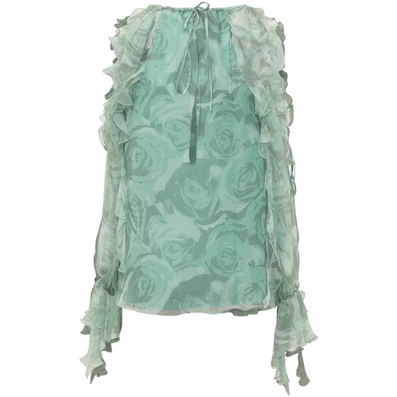 Pinko Chemisier Blusa Saiak in Creponne con Stampa Floreale grün(Image 2)