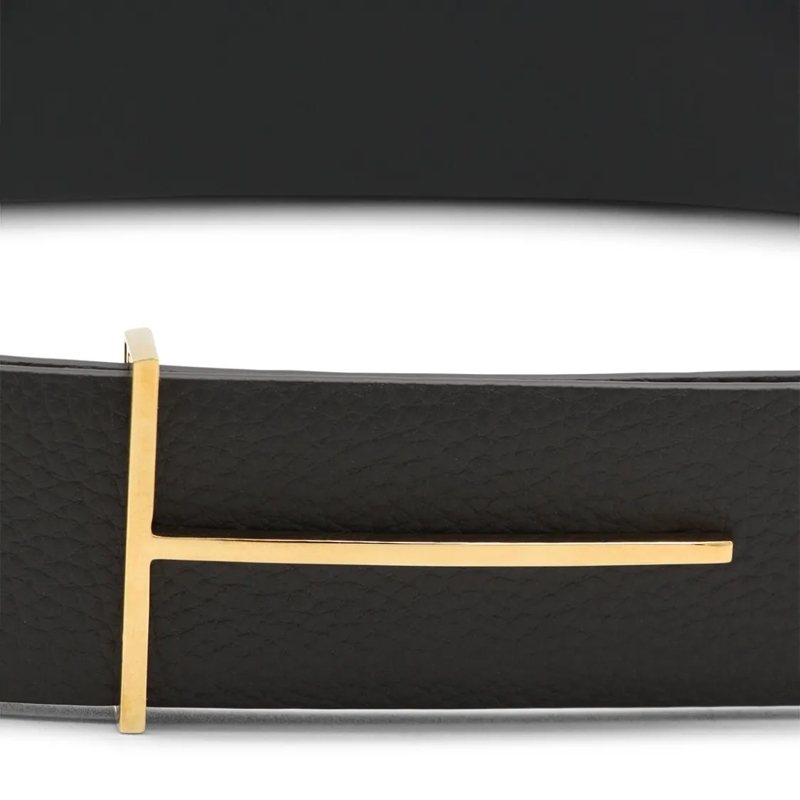 Tom Ford Riem Textured Leather Belt With Gold-Tone Horizontal Bu Black