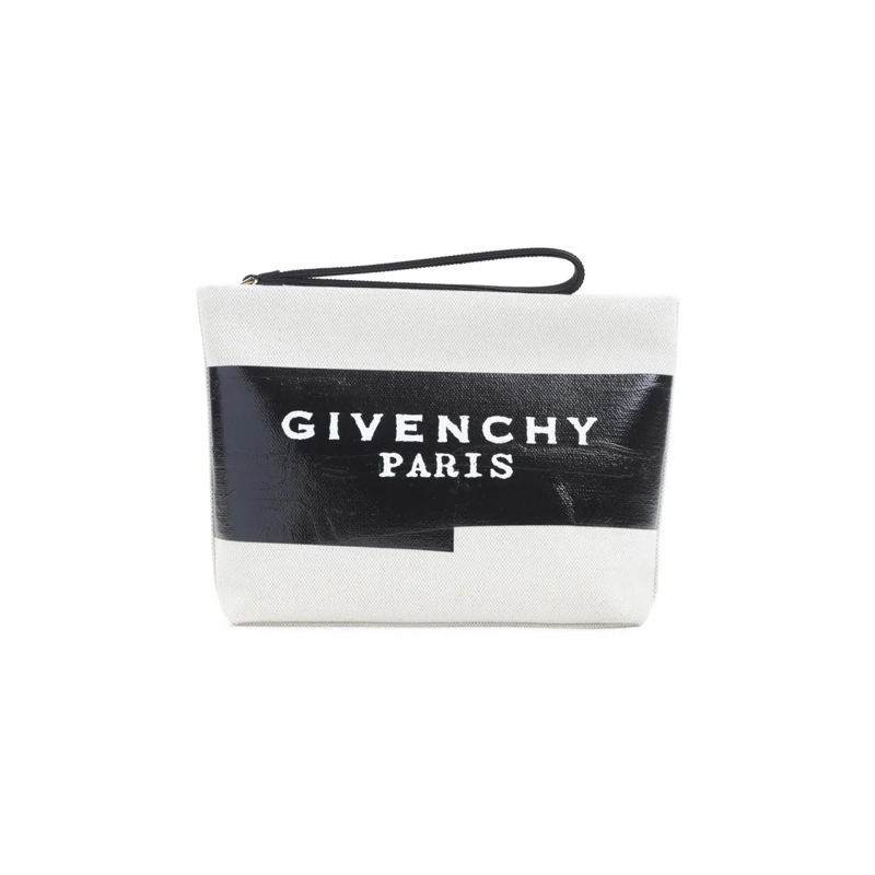 Givenchy Clutch Rectangular Cotton-Linen Blend Clutch With Graphic White