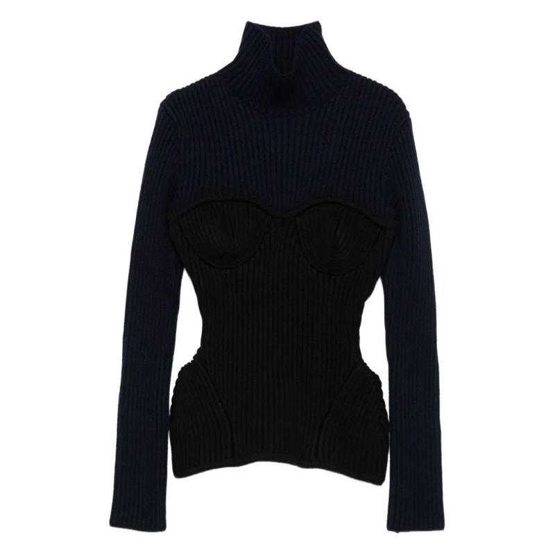 Jean Paul Gaultier Rollkragenpullover Ribbed Knit Turtleneck Top Black