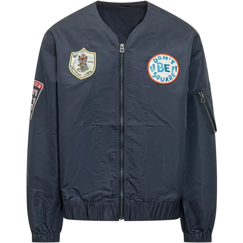 Kenzo Bomberjacke Bomber Senza Collo con Patch Applicate blau