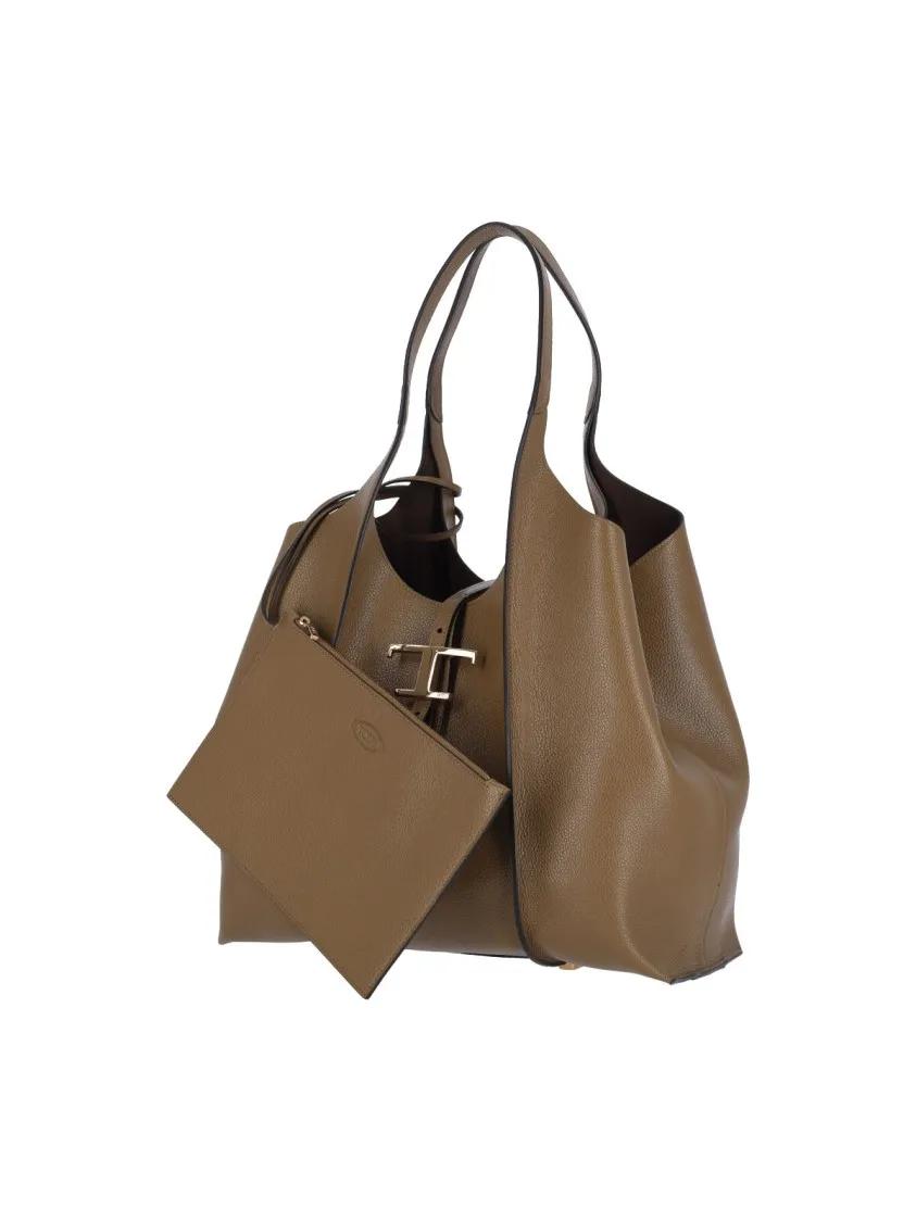TOD'S Crossbody bags Spacious Textured Brown Handbag With Central Clasp in bruin