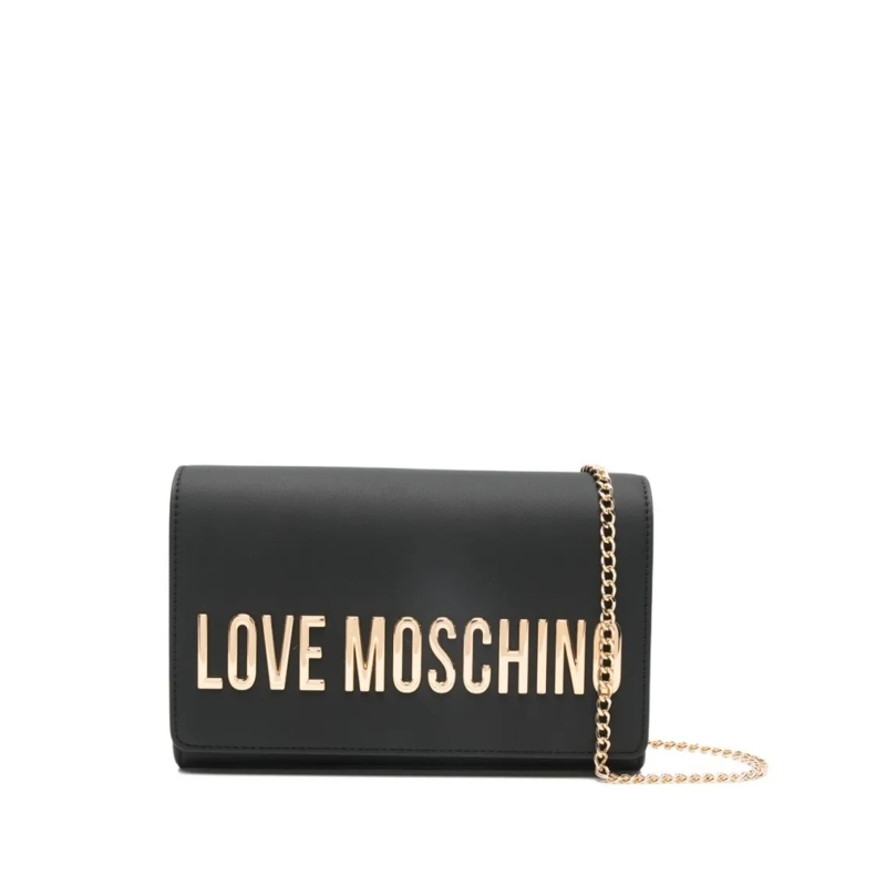 Love Moschino Schultertasche Shoulder Bag With Flap Closure And Metallic Letter Black