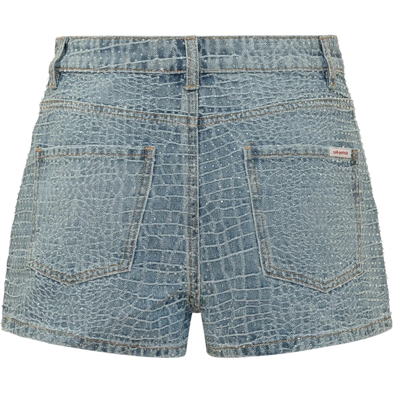 Self Portrait Shorts Shorts in Denim con Texture Effetto Croco hellblau(Image 2)