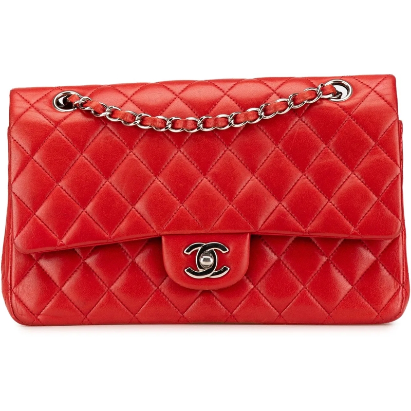 Chanel Schultertasche Medium Classic Lambskin Double Flap rot