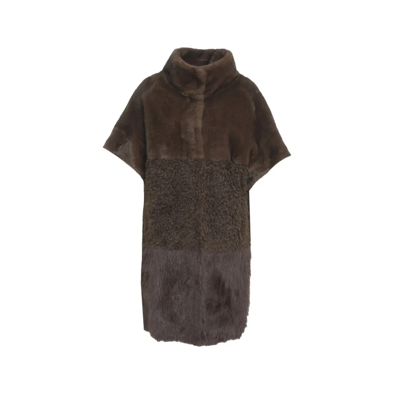 Bully  Short Faux Fur Coat With High Collar Black