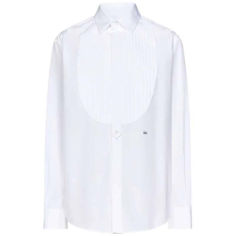 Dsquared2 Overhemd Cotton Poplin Tuxedo Shirt With Pleated Plastron A White
