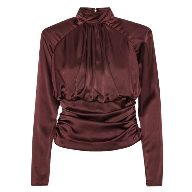 Rotate Bluse Ls Ruched Silk Top Black