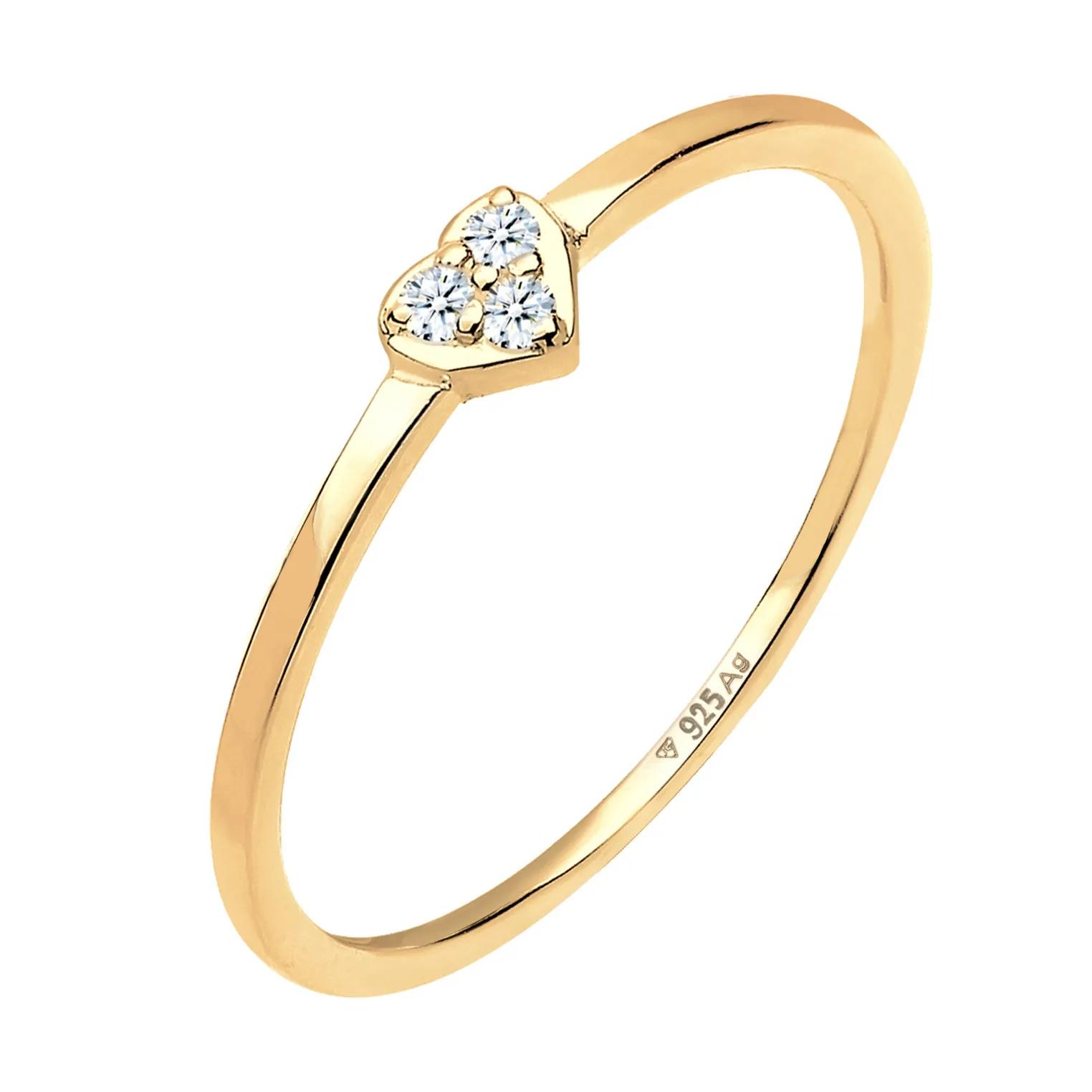 Elli Ringe - Ring Herz Symbol Diamant 0.04 ct. 925er Sterling S - Gr. 52 MM - in Gold - für Damen