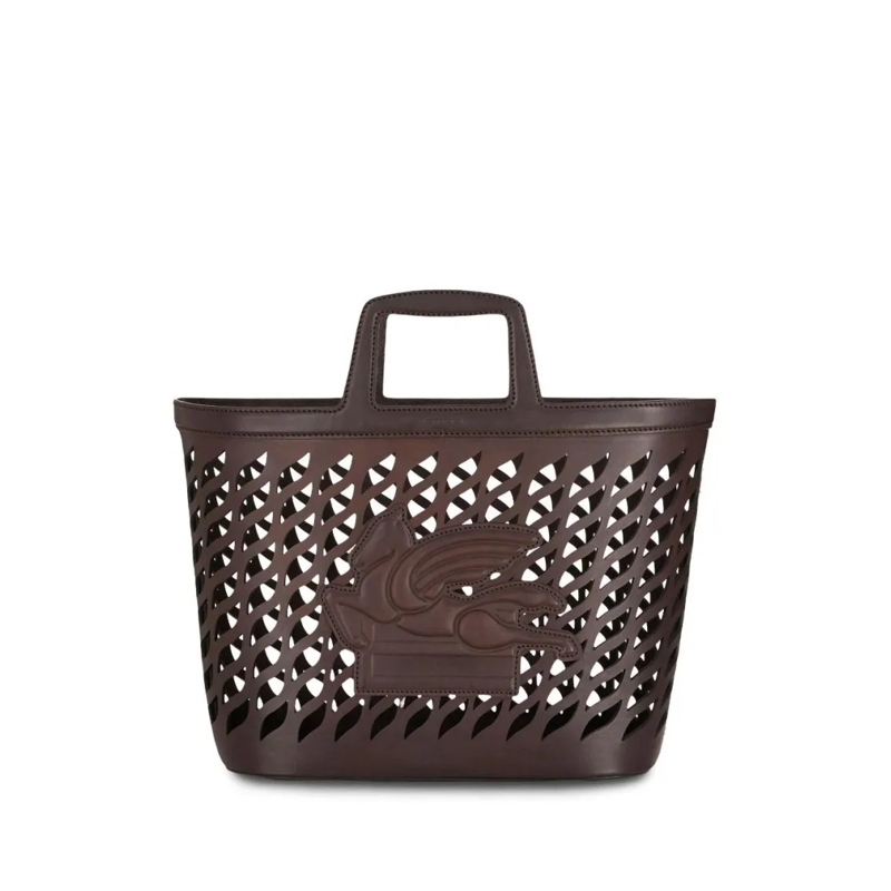 Etro Fourre-tout Structured Leather Tote Bag With Cut-Out Design Brown