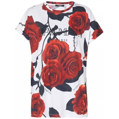 Balmain Roses-Print Cotton T-Shirt Multicolor 