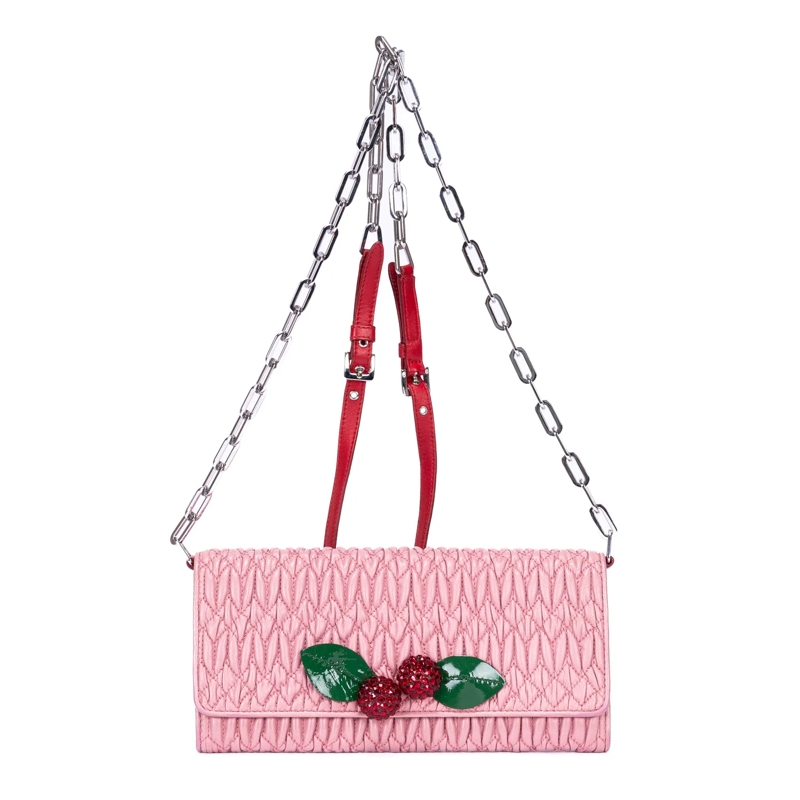 Miu Miu Crossbody Bag Cherry Wallet on Chain Mini pink