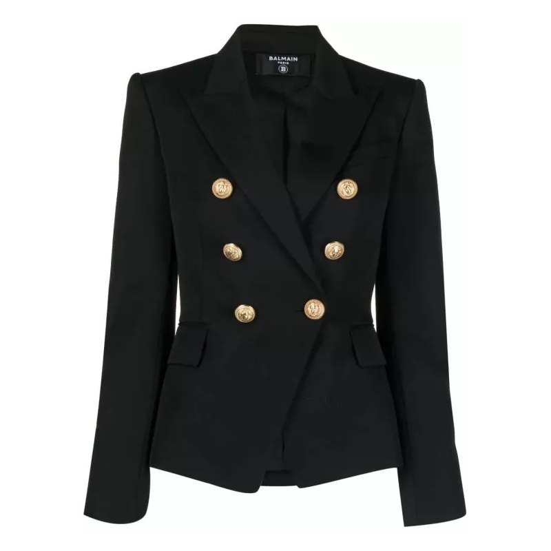 Balmain Blazer Double-Breasted Wool Blazer Black