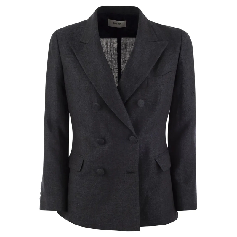 Saulina Blazer Anna - Double-Breasted Linen Jacket Blue