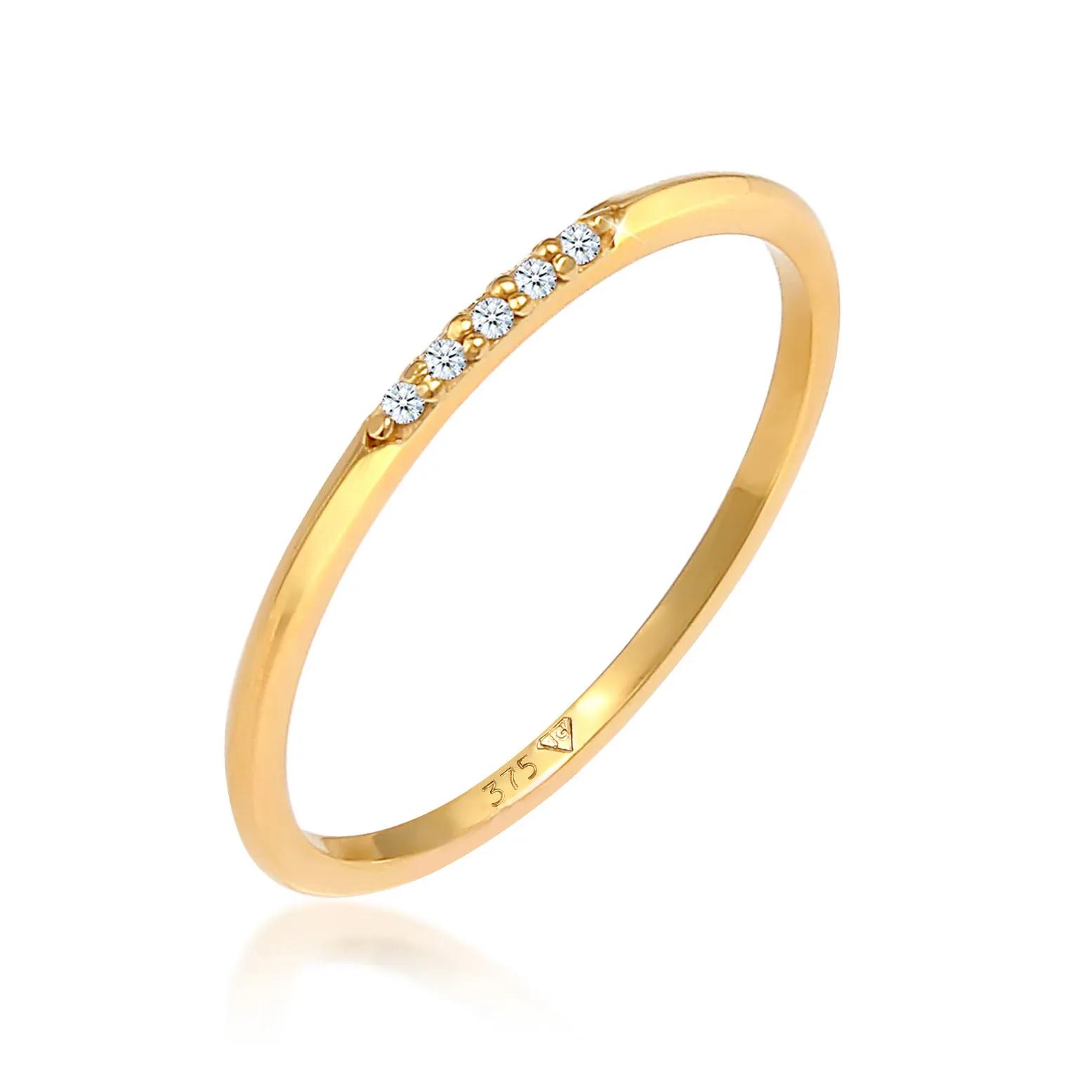 Elli Ringe - Ring Bandring Diamanten Elegant Fein (0.025 ct)375 - Gr. 52 MM - in Gold - für Damen