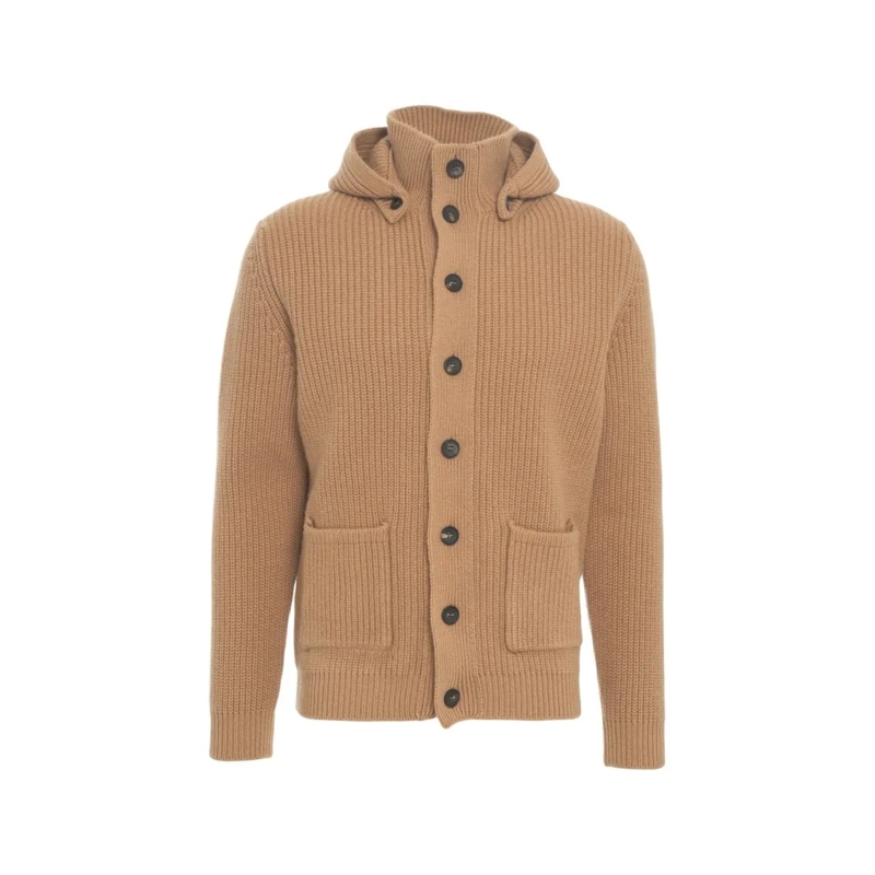 Gender Strickjacke Beige Ribbed Knit Cardigan With Hood And Button Cl Neutrals