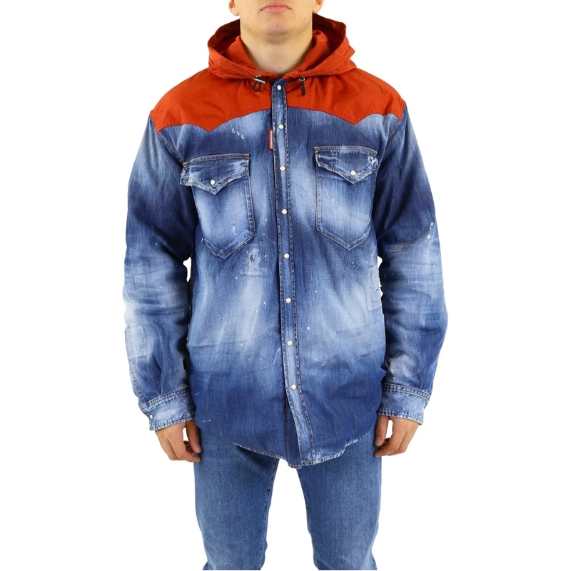 Dsquared2 Doudoune Heren Denim Hooded Jack Blauw/Rood blau