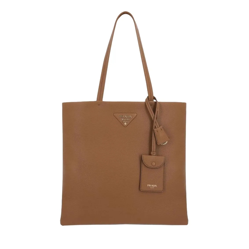 Prada Tote Textured Brown Tote Bag With Detachable Tag Brown(Image 3)